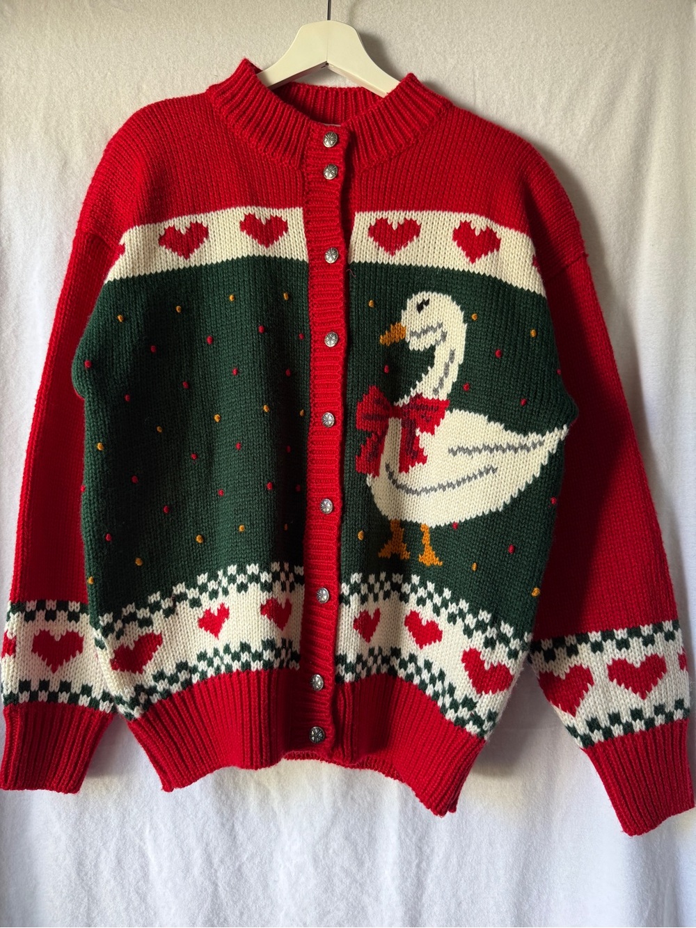 Vintage Goose Knit Christmas Sweater, Cardigan